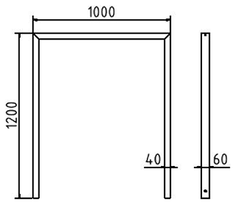 Abmessungen des Fahrradbügels aus Vierkantrohr 60x40mm (Breite 1000 mm zum Einbetonieren) in mm