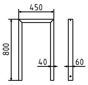 Abmessungen des Fahrradbügels aus Vierkantrohr 60x40mm (Breite 450 mm zum Aufdübeln) in mm