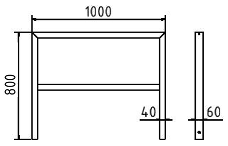 Abmessungen des Fahrradbügels aus Vierkantrohr 60x40mm mit Querholm (Breite 1000 mm zum Aufdübeln) in mm