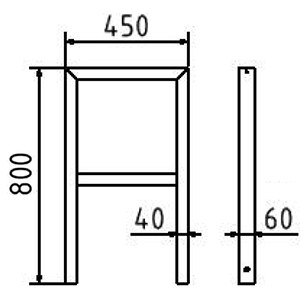 Abmessungen des Fahrradbügels aus Vierkantrohr 60x40mm mit Querholm (Breite 450 mm zum Aufdübeln) in mm