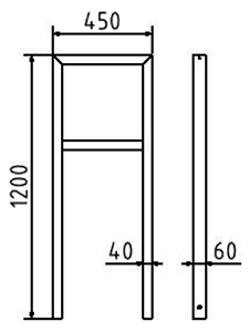 Abmessungen des Fahrradbügels aus Vierkantrohr 60x40mm mit Querholm (Breite 450 mm zum Einbetonieren) in mm