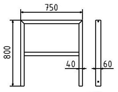 Abmessungen des Fahrradbügels aus Vierkantrohr 60x40mm mit Querholm (Breite 750 mm zum Aufdübeln) in mm