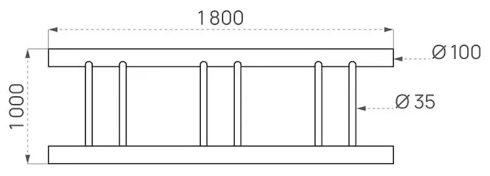 Fahrradständer Reihenparker aus Holz als Zeichnung mit Abmessungen in mm