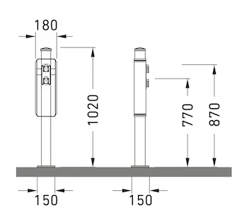 Abmessungen der Ladesäule in Profilansicht (in mm)