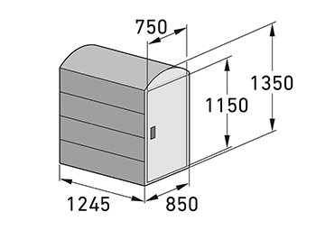 Zeichnung der Kinderwagen-Box mit Abmessungen in mm