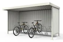 Abbildung der Überdachung Länge 4300 mm als Fahrradüberdachung mit Seitenwänden und Rückwand