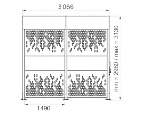 Abschließbare Fahrradüberdachung Grundeinheit in Profilansicht mit Abmessungen in mm