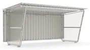 Abbildung der Überdachung Länge 4300 mm mit Rückwand aus Trapezblech und Seitenwänden aus Polyester