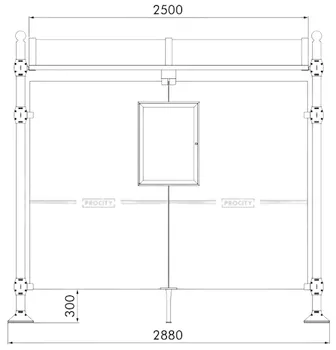 Wartehalle LISSABON als Zeichnung mit Abmessungen in mm (Frontansicht)