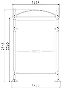 Wartehalle LISSABON als Zeichnung mit Abmessungen in mm (Profilansicht)