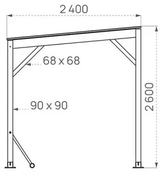 Fahrradüberdachung aus Holz mit Pultdach als Zeichnung im Profil mit Abmessungen in mm