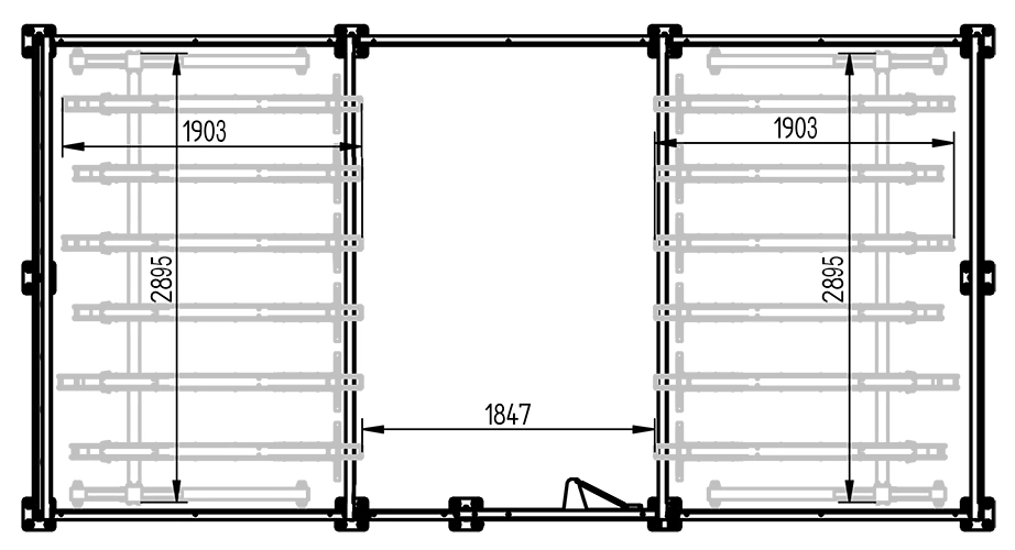 Beispielhafte Stellplatzkapazität für eine 6000 mm Grundeinheit einer abschließbaren Fahrradüberdachung mit zwei Doppelparkern