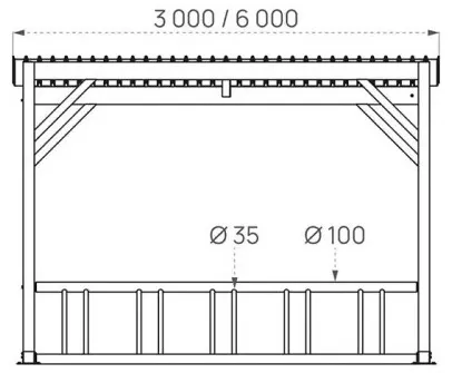Fahrradüberdachung aus Holz mit Pultdach als Zeichnung in Frontansicht mit Abmessungen in mm