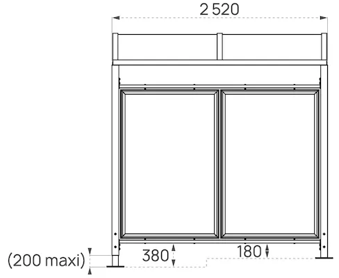 Fahrradüberdachung mit Rundbogendach, Grundeinheit in Frontansicht mit Abmessungen in mm