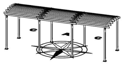 Beispiel 1 für die korrekte Ausrichtung der Pergola als Zeichnung mit Kompass