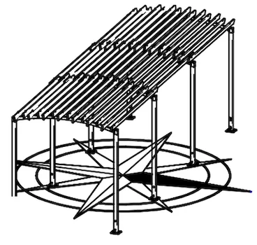 Beispiel 3 für die korrekte Ausrichtung der Pergola als Zeichnung mit Kompass