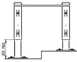 Höhenverstellbare Füße der Pergola als Zeichnung, die zeigt, dass die Füße um ca. 200 mm verstellbar sind.