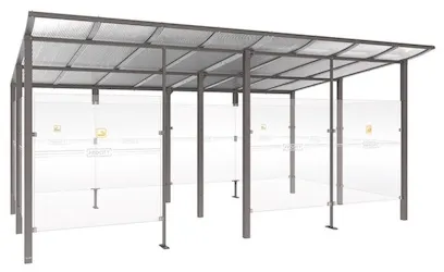 Raucherunterstand MURANO in Länge 5000 mm und Breite 3400 mm als Ausführung mit Frontverkleidung
