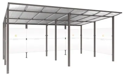 Raucherunterstand MURANO in Länge 5000 mm und Breite 3400 mm als Ausführung ohne Frontverkleidung
