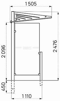 Wartehalle DOHA als Zeichnung mit Abmessungen in mm (Profilansicht)