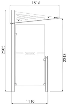 Wartehalle DOHA als Zeichnung mit Abmessungen in mm (Profilansicht)