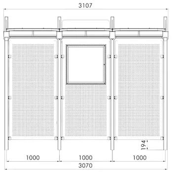Wartehalle DOHA als Zeichnung mit Abmessungen in mm (Frontansicht)