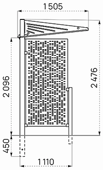 Wartehalle DOHA mit Stahlverkleidungen als Zeichnung mit Abmessungen in mm (Profilansicht)