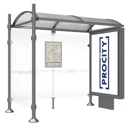 Abbildung der Buswartehalle LISSABON mit Leuchtkasten und Seitenverkleidung