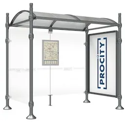 Abbildung der Buswartehalle LISSABON mit Schaukasten und Seitenverkleidung