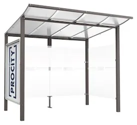 Wartehalle Murano Länge 2500 mm als Ausführung mit einem Schaukasten und einer Seitenverkleidung