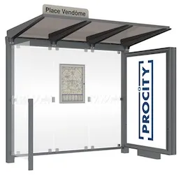 Abbildung der Buswartehalle VILNIUS mit Leuchtkasten und Seitenverkleidung