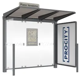 Abbildung der Buswartehalle VILNIUS mit Schaukasten und Seitenverkleidung