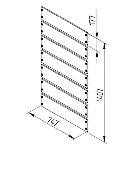 Zeichnung der Verkleidung Länge 750 mm mit Abmessungen in mm