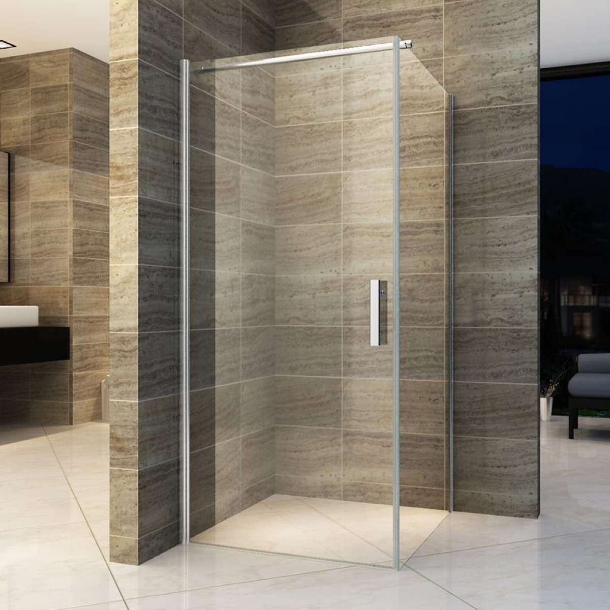 Aloni Duschkabine Eckdusche mit Schwingtür 6mm Klarglas 900x900x1900mm