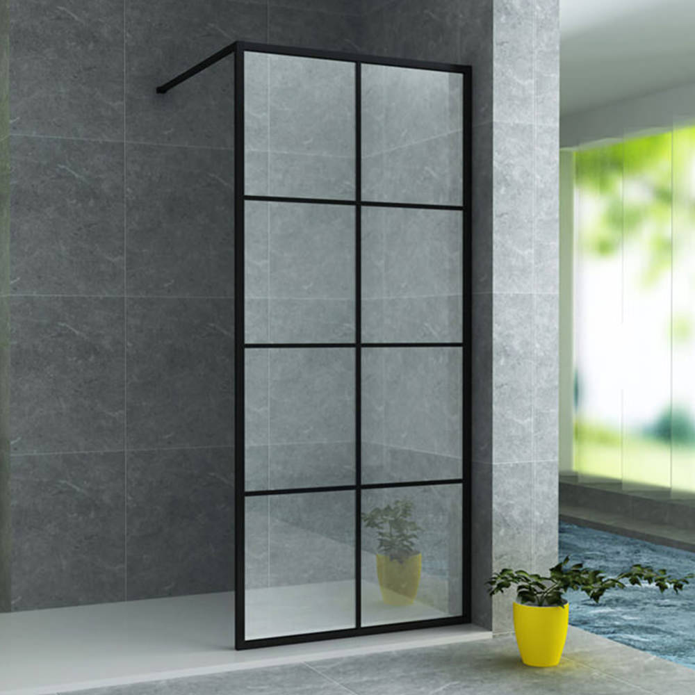 Aloni Duschwand Hartglas Begehbar Duschabtrennung Dusche 8mm schwarz matt 80cm