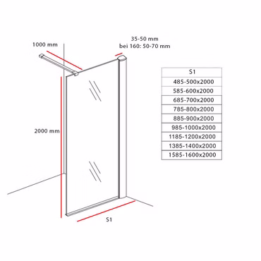 Aloni Duschwand Duschabtrennung Spiegelglas 8mm