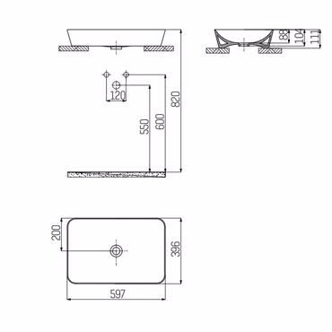 Creavit Aufsatzwaschbecken rechteckig schwarz matt 60x40 cm