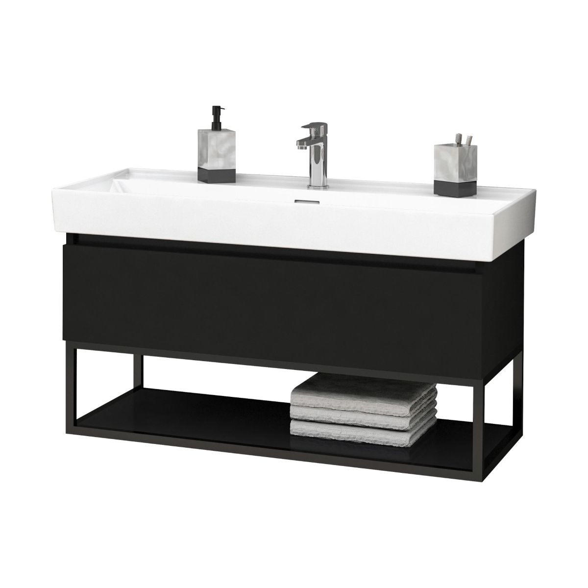 BELVIT Sovena Badezimmer Unterschrank 100 cm Schwarz matt
