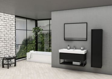 Aloni Sharp Badezimmer Unterschrank 100 cm Schwarz matt