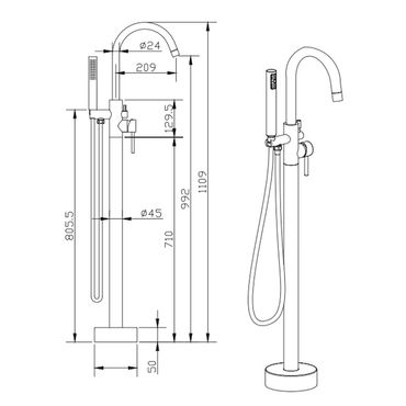 Aloni Standarmatur für freistehende Badewannen Badewannenarmatur Gold gebürstet