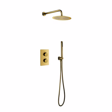 Unterputz Regendusche 25 cm Komplettset mit Wandbrausekopf Arm Gold Gebürstet