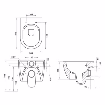 Belvit Design Hänge-WC spülrandlos mit Taharet/Bidet/Hygienedüse Schwarz matt