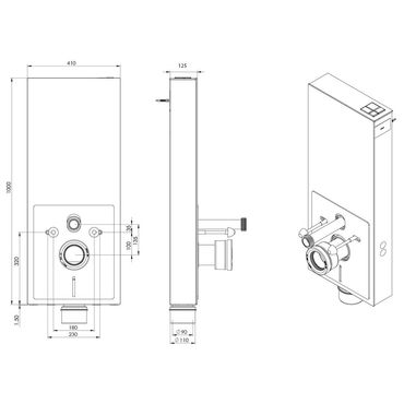 Sanitärmodul für Wand-WC Alurahmen Glasverkleidung schwarz