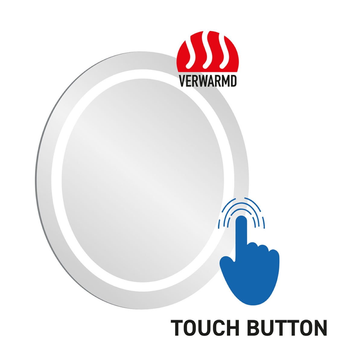 Aloni Omega LED Spiegel rund rahmenlos 60 cm mit separat zuschaltbarer Heizung, einstellbarer Farbtemperatur 3500–6500 K, Touch-Steuerung, IP44, ideal