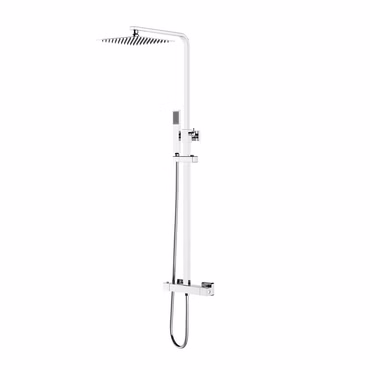 Duschsystem Duschgarnitur Chrom eckig mit Regendusche Handbrause Thermostat und Duschstange