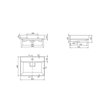 Belvit Keramik Waschbecken Aufsatz Wand 60x48x10 cm mit Überlauf Hahnloch