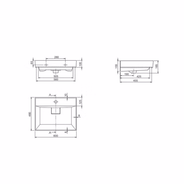 Belvit Keramik Waschbecken Aufsatz Wand 60x48x10 cm mit Überlauf Hahnloch