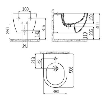 Creavit Wand Bidet Hängebidet Intimdusche Keramik verborgene Befestigung Weiß