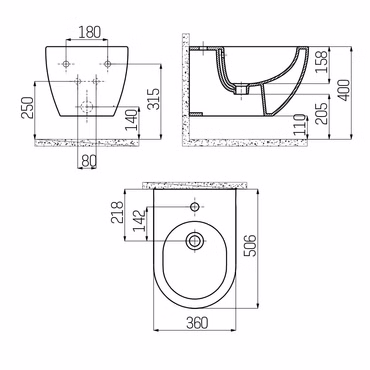 Creavit Wand Bidet Hängebidet Intimdusche Keramik verborgene Befestigung Weiß