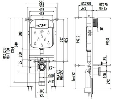 Creavit Unterputz-Spülkasten Einbau Spülung 3-6L